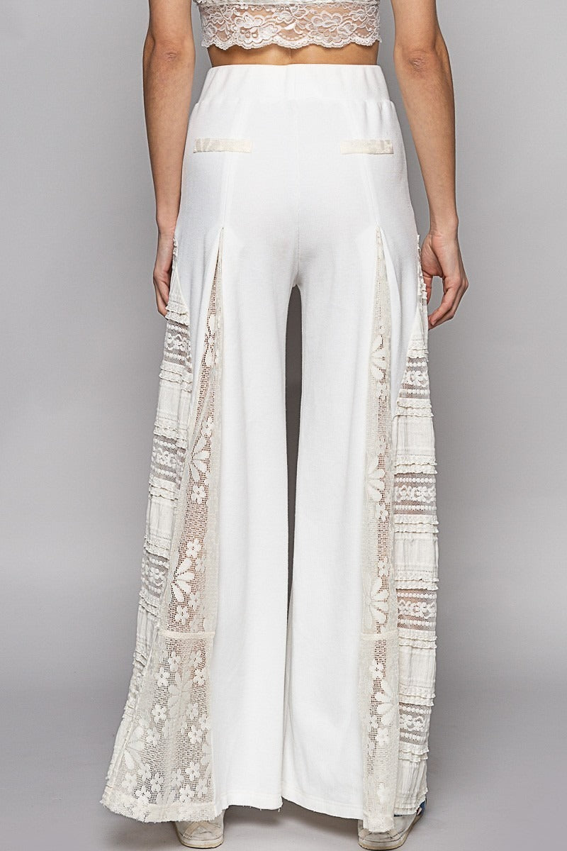 Mia - Lace Wide Pant - White
