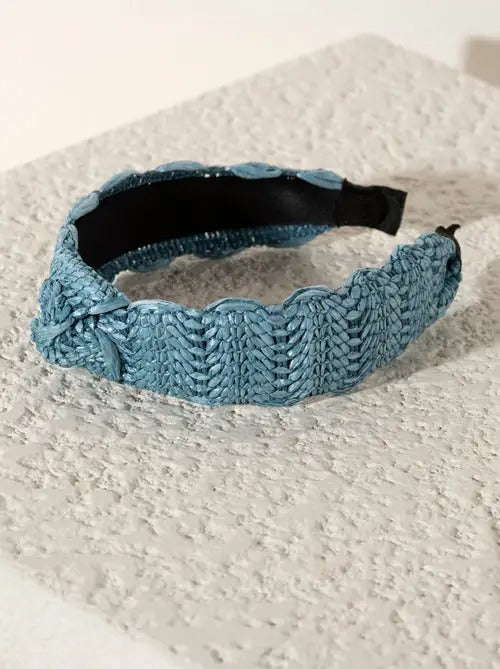 Knotted Straw Headband - Blue