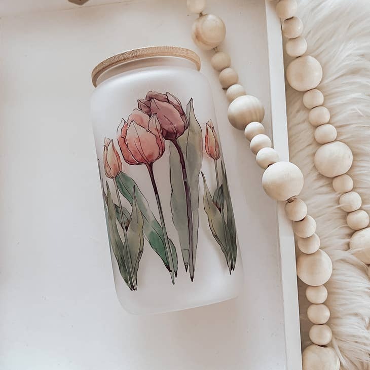 Watercolor Tulips Glass