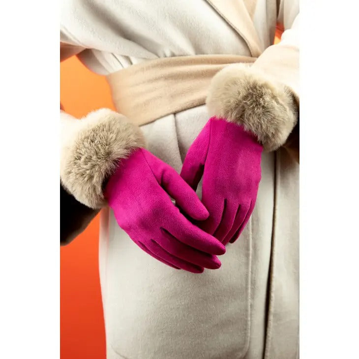Faux Fur Top Glove- Fuchsia
