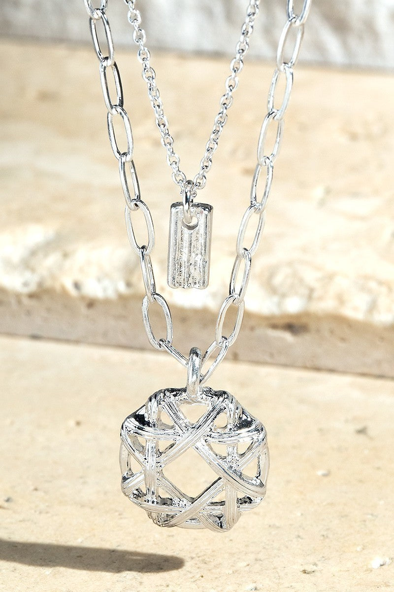 Woven Pendant Necklace, Silver