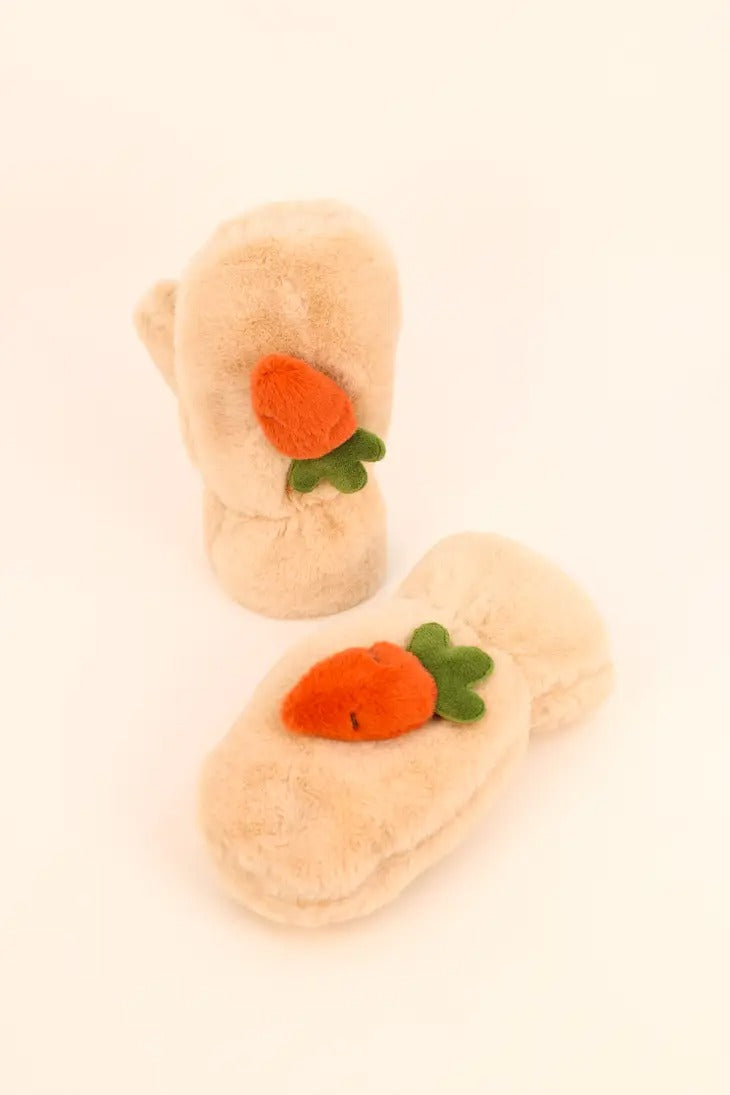 Carrot Fluffy Mittens - Kids