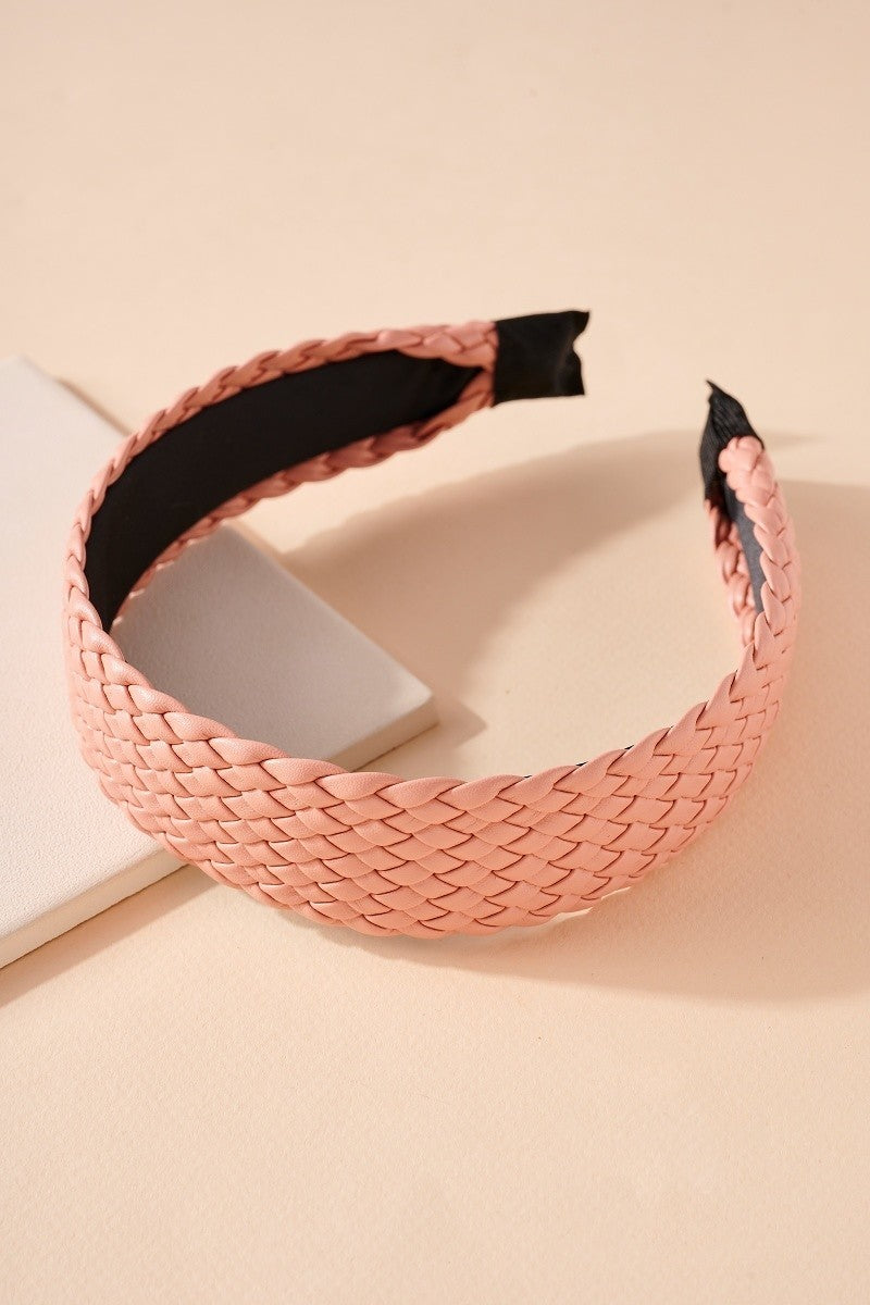 Pink Woven Faux Leather Headband