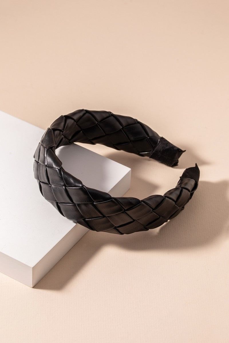 Black Faux Leather Woven Headband